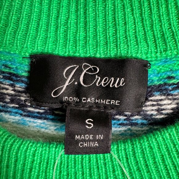 J. CREW WOMENS FAIR ISLE GREEN CASHMERE CREWNECK SWEATER - Picture 8 of 9